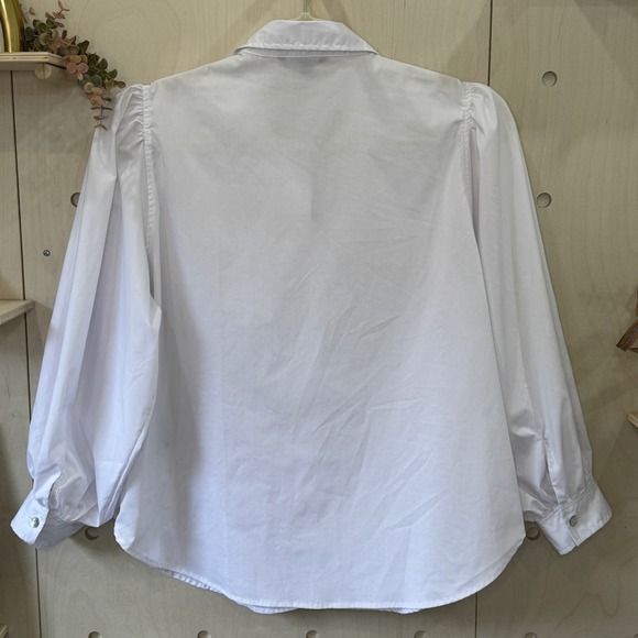 ZAC & RACHEL Woman Crisp White Button Up Shirt Size 1X Gathered Puff Sleeves - Picture 7 of 8